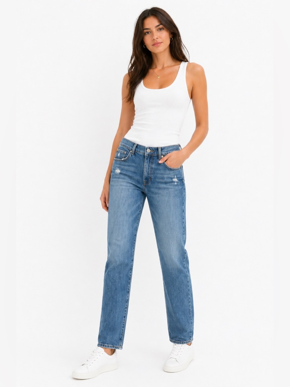 Levi’s Classic Straight Jeans Women 14 Medium Wash Stretch Denim High Rise